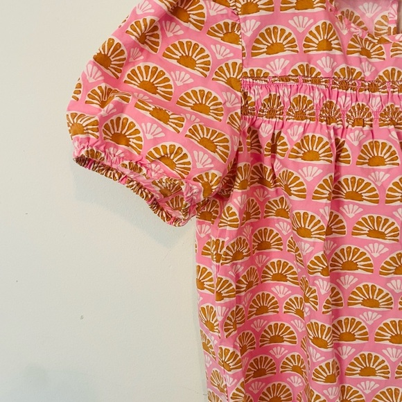 J. Crew Pink and Orange Puff Sleeve Smocked Blouse - Picture 2 of 6